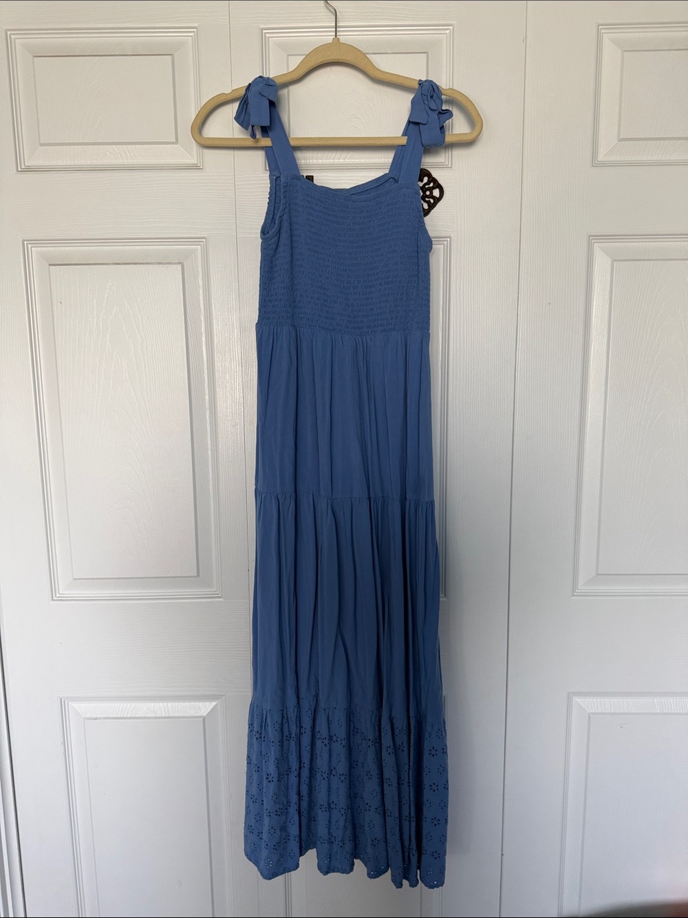 Maurices Dusty Blue Smocked Maxi Dress with Tie Straps